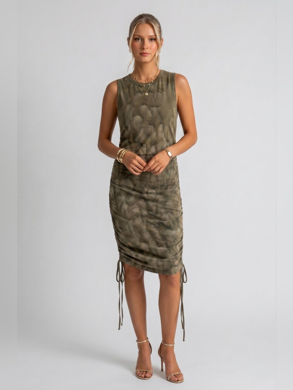 Cotton Citizen Olive Tie Dye Ruched Side Dress Size S Made in USA